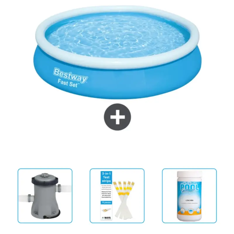 Bestway Rond Opblaasbaar Fast Set Zwembad - 366 x 76 cm - Blauw - Inclusief Accessoire CB37 Superprijs