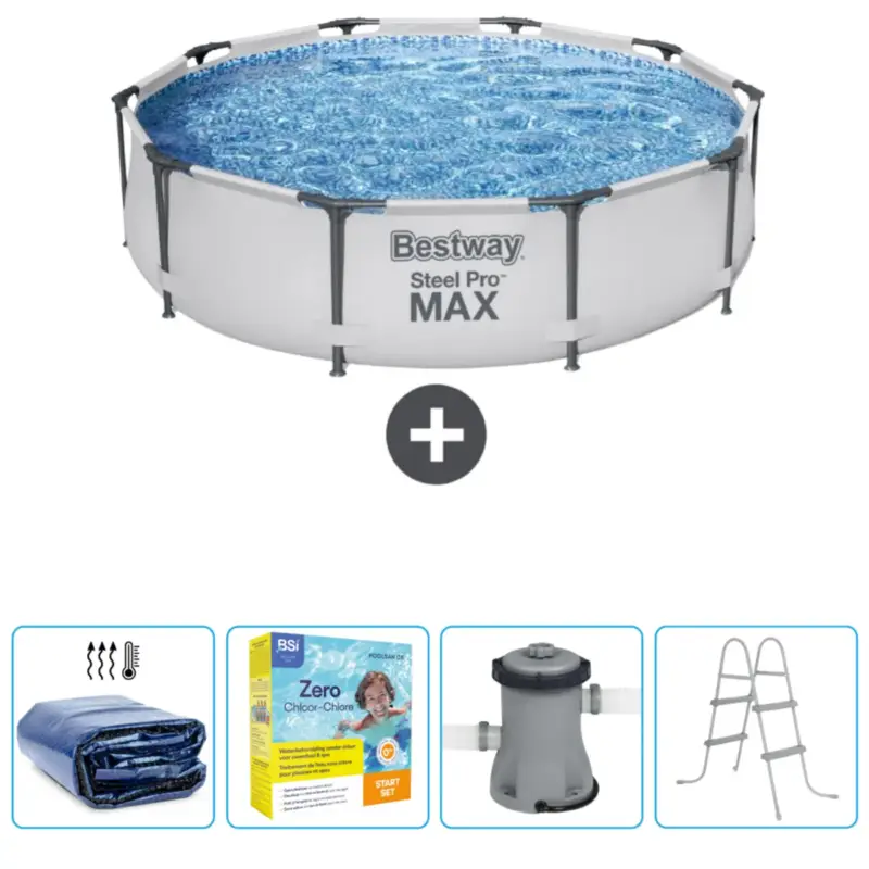 Bestway Rond Steel Pro MAX Zwembad - 305 x 76 cm - Grijs - Inclusief Accessoire CB9 Koopje