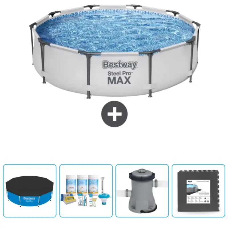 Bestway Rond Steel Pro MAX Zwembad - 305 x 76 cm - Grijs - Inclusief Accessoire CB3 Gecertificeerd