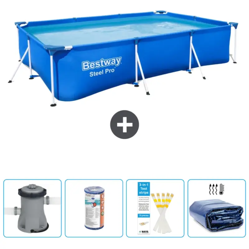 Bestway Rechthoekig Steel Pro Zwembad - 300 x 201 x 66 cm - Blauw - Inclusief Accessoires CB50 Budget