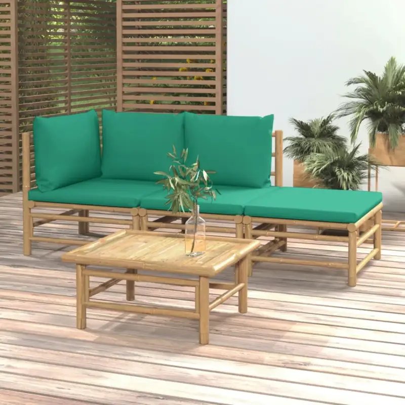 Ambachtelijk vidaXL Loungeset 4-delig - Bamboe - Groen - Bamboe Lounge Set - Tuinlounge