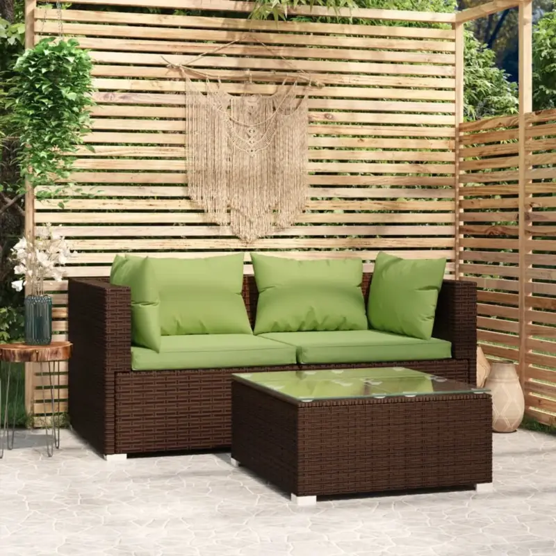 vidaXL 3-delige Loungeset Poly Rattan Bruin - Loungeset - Lounge Stoel Bestseller