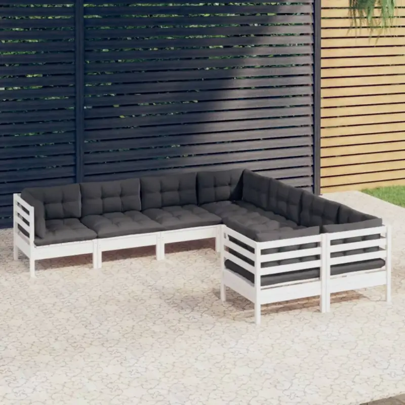 vidaXL Loungeset 8-delig - Grenenhout - Wit - Loungeset - Tuinset - Hout Meubel Plaats Bestelling