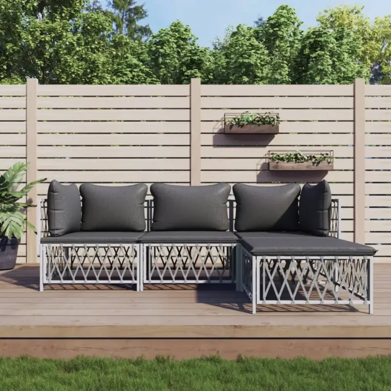 vidaXL 4-delige Loungeset met kussens - Wit - Loungeset - Tuinset - Hoekbank Goedkoop