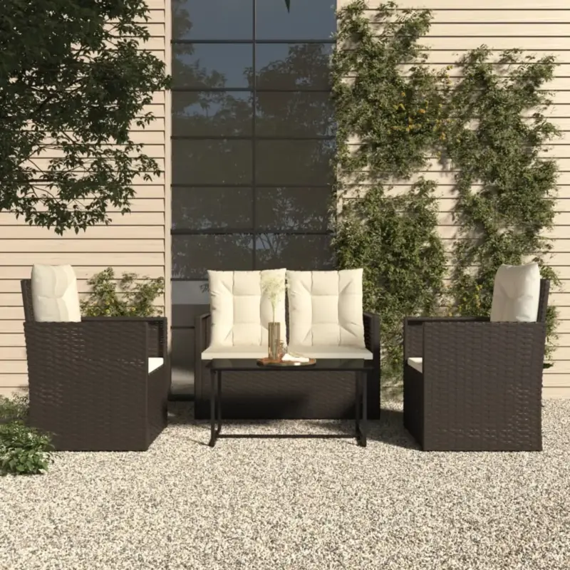 Topkwaliteit vidaXL Loungeset 4-delig met Kussens - Poly Rattan - Zwart - Loungeset