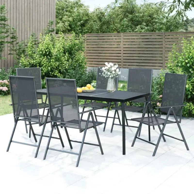 vidaXL Tuinset - 7-delig - Staal - Antracietkleurig - Tuin Set - Eettafel Laatste Kans