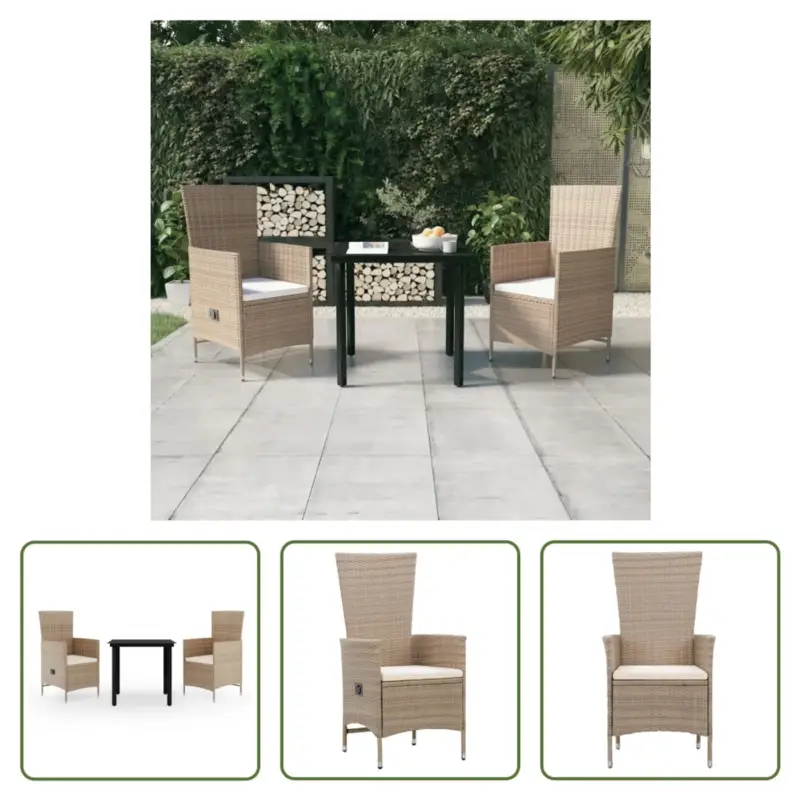 Beperkt Aanbod vidaXL Tuinmeubelset - PE-rattan Beige/Zwart - 80x80x74cm