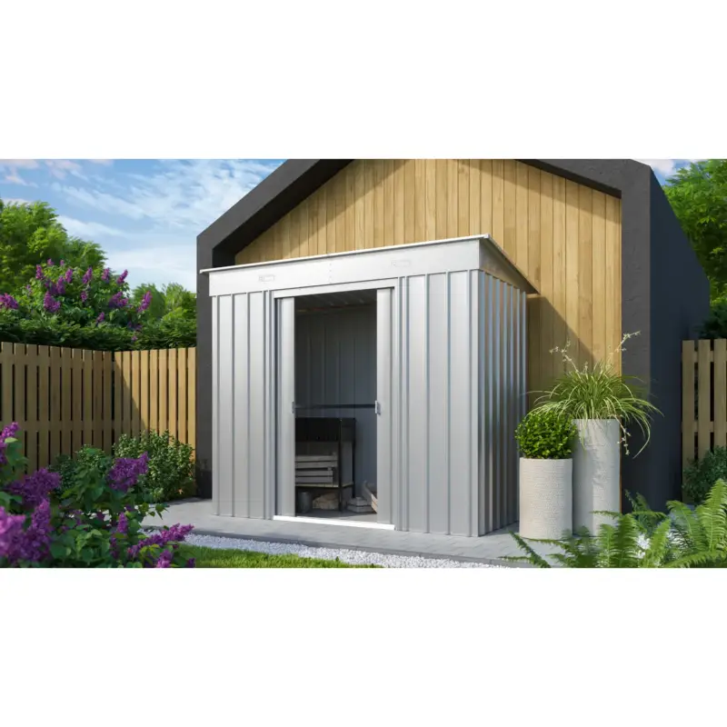 Trendy Metalen Tuinhuis Skillion - Zilver Metallic - 242x124cm - Dubbele Deur