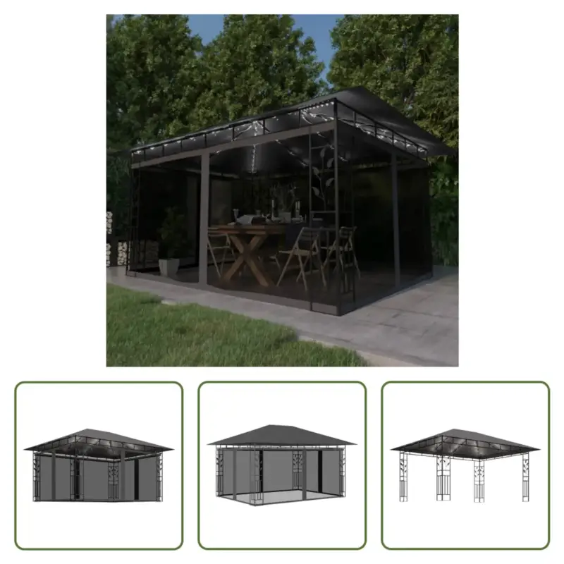 vidaXL Tuinprieel - s - Luifel - 4x3x2.73m - Antraciet - Zonne-energie Nieuw