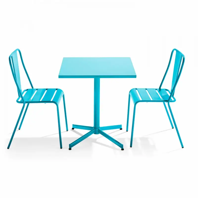 Authentiek Oviala Palavas Tuinset Met Verstelbare Tafel En 2 Blauwe Stoelen