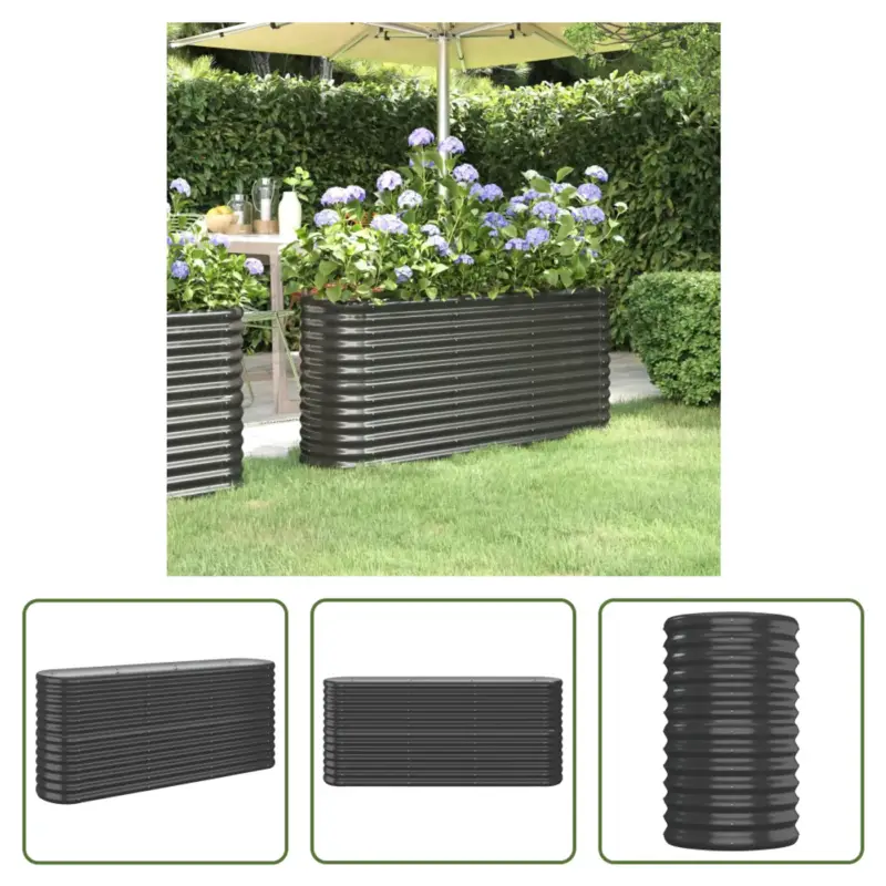 vidaXL Ovale Plantenbak - Antraciet - 152 x 40 x 68 cm - Stevig en weerbestendig Laatste Versie