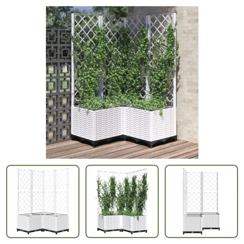 vidaXL Plantenbak Latwerk - Polypropeen - 80 x 80 x 136 cm - Wit Garantie Inbegrepen