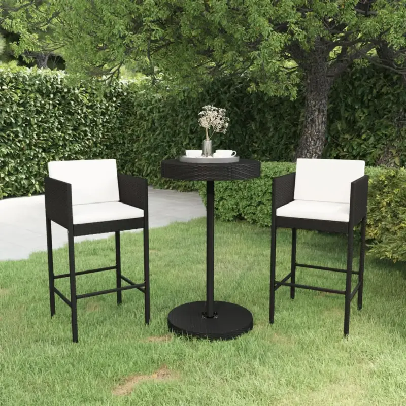 vidaXL Tuinbarset - 3-delig - Poly Rattan - Zwart - Tuinbarset - Bar Set Limited Edition