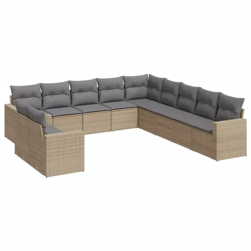 vidaXL 11-delige Tuinset - Poly Rattan - Beige Finale Uitverkoop