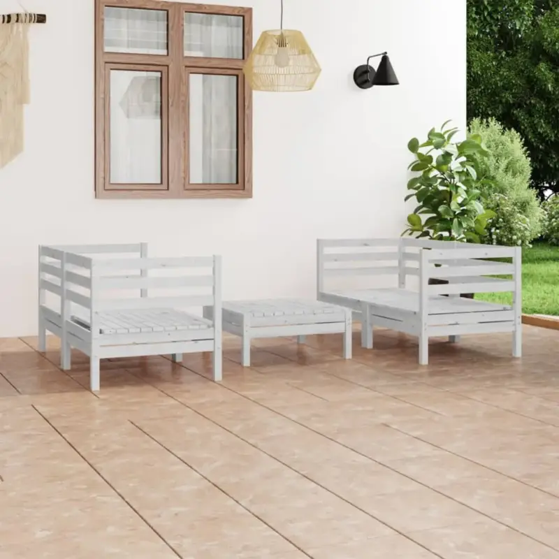 vidaXL Loungeset 5-delig - Massief Grenenhout - Wit - Tuinset - Lounge Set Gratis Verzending