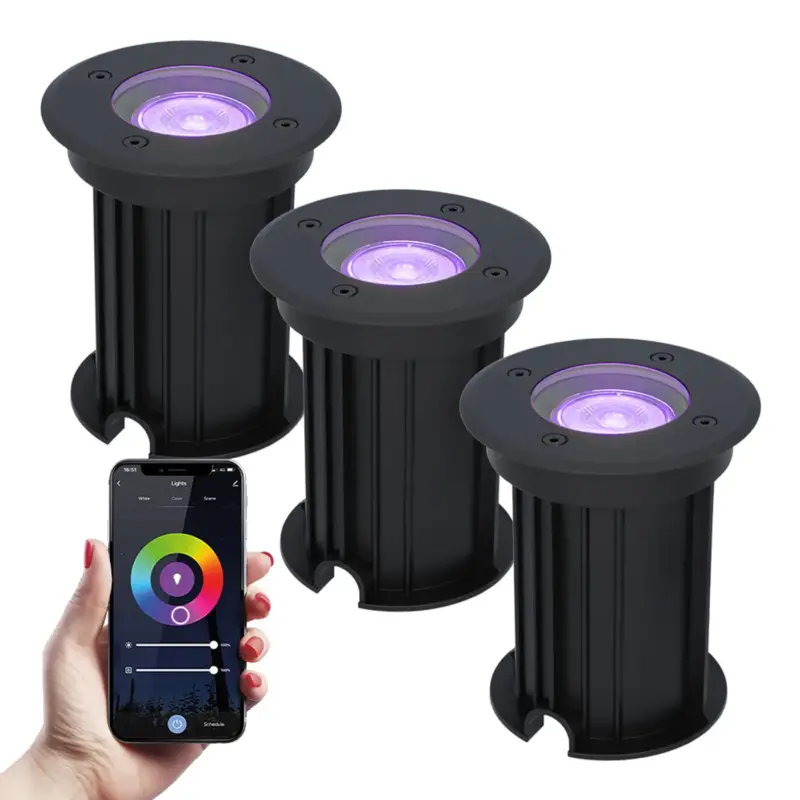Aanbieding Hoftronicsmart - 3x - Led Grondspot - Maisy - Gu10 Rgbww 5,5w 345lm Wifi Ip67 Zwart