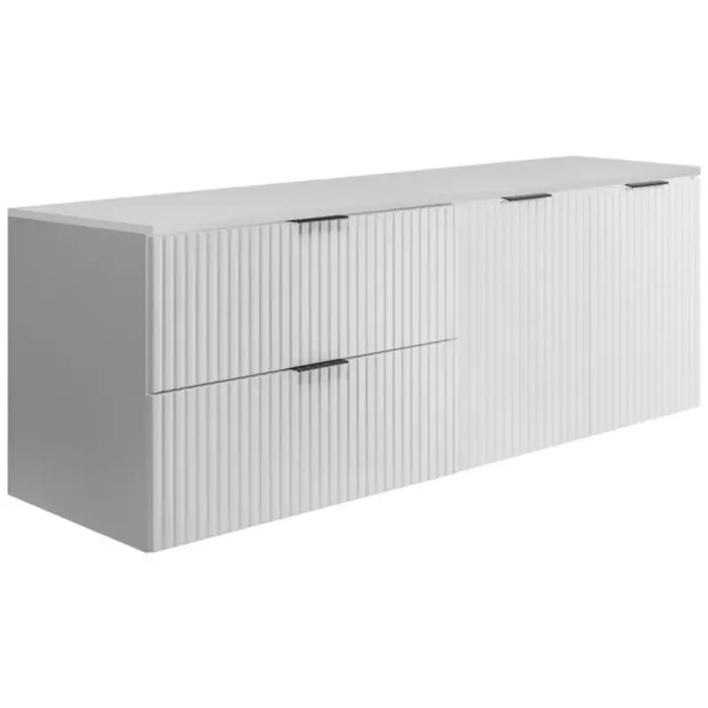 Aanbieding Drewno 3xe - Badkamerset - Lades En Deuren, Wit, Zwarte Handgreep - 57x46x160 Cm