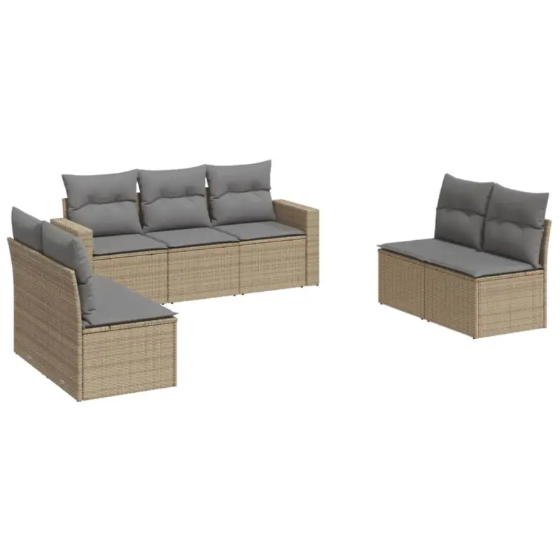 vidaXL Loungeset 7-delig - Poly Rattan - Beige Direct Verzonden