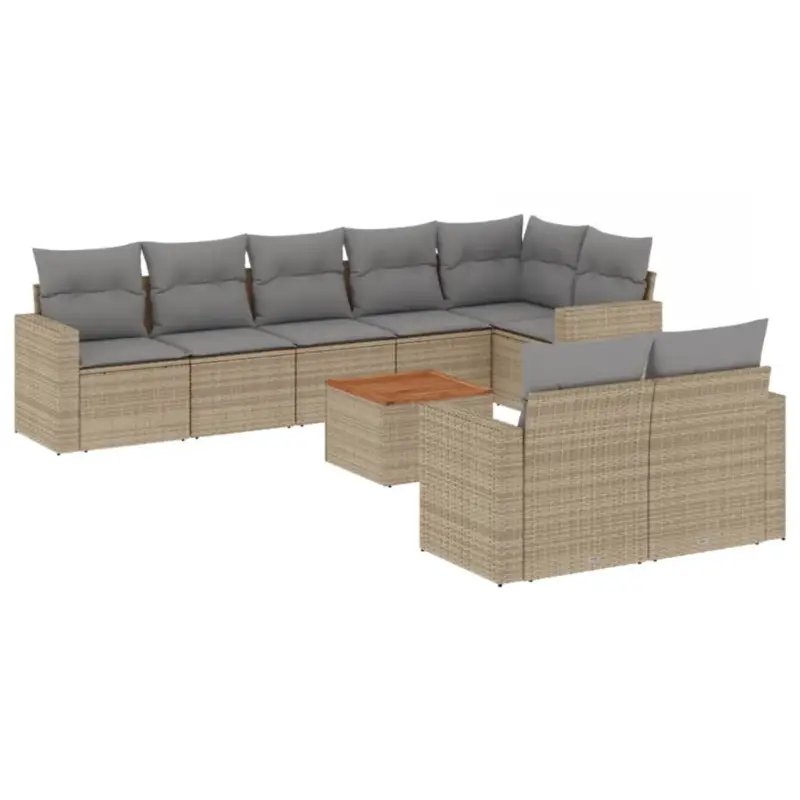 vidaXL Loungeset - 9-delig - Poly Rattan - Beige Actieprijs