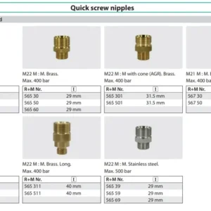 Snelle Levering Schroefnippel M22 AG -1/4 AG MESSING AGR 60 °